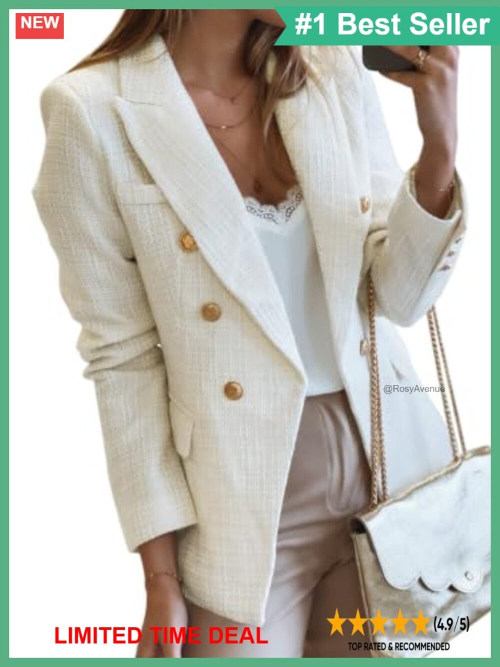 Tweed Blazer Double-Breasted Open-Front Business Casual Work Jacket